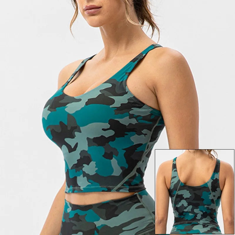 Camouflage Breathable Sports Bra, Fitness Yoga Crop Top