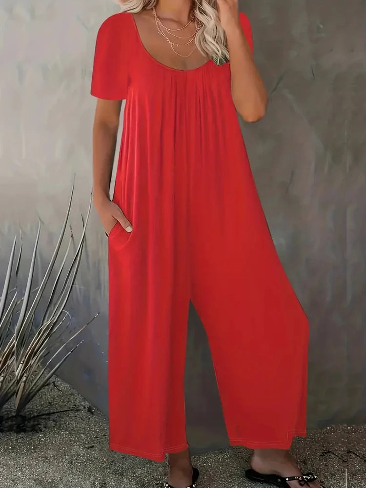 Plus Size XL-5XL Summer Romper Overalls With Pockets Casual Fashion Short Sleeve.