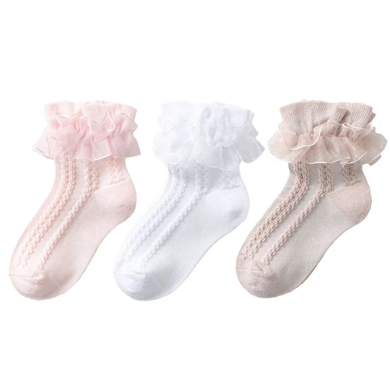 3/6 Pairs Girls Lace Ruffle Socks Cotton Breathable Comfy Adorable Princess-Style Kids Dance-Ready Socks with Frilly Trim