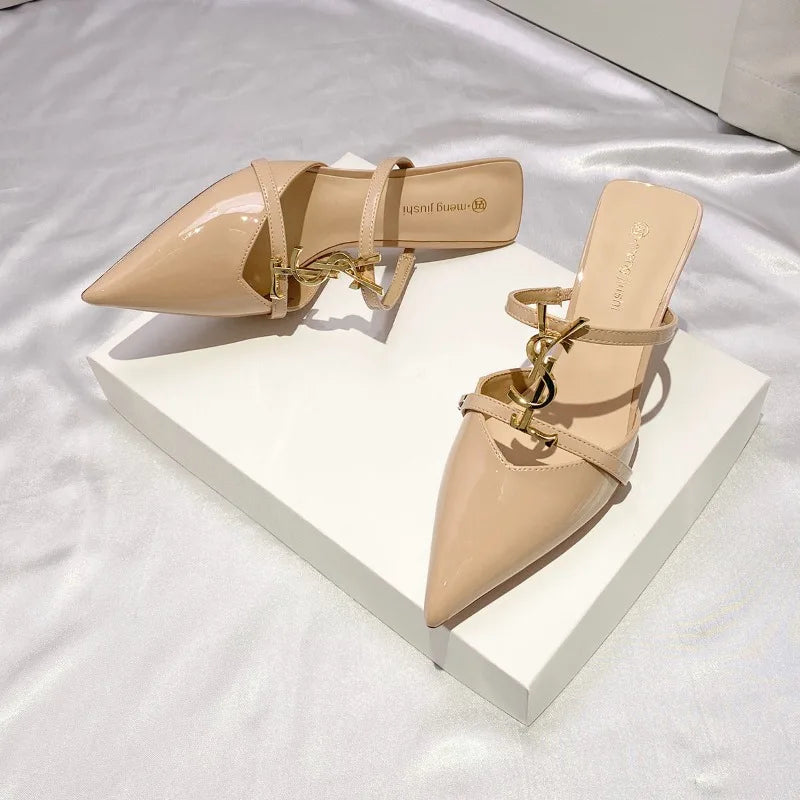 2025 Summer Luxury Women's Metal Decoration Pointed Stilettos Party Sexy High Heels Brand Designer