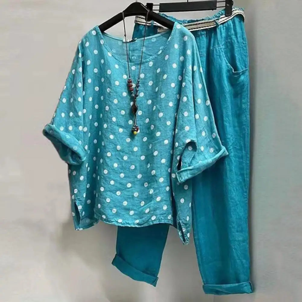 Ladies casual And Beautiful Two-Piece Spring Summer Blouse And Pant Set. Sz, M-5xl