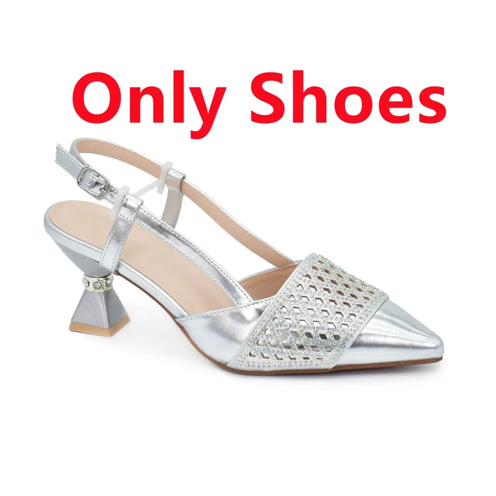 New Arrival Women Italian Shoes and Matching Bag Set Decorated with Rhinestones