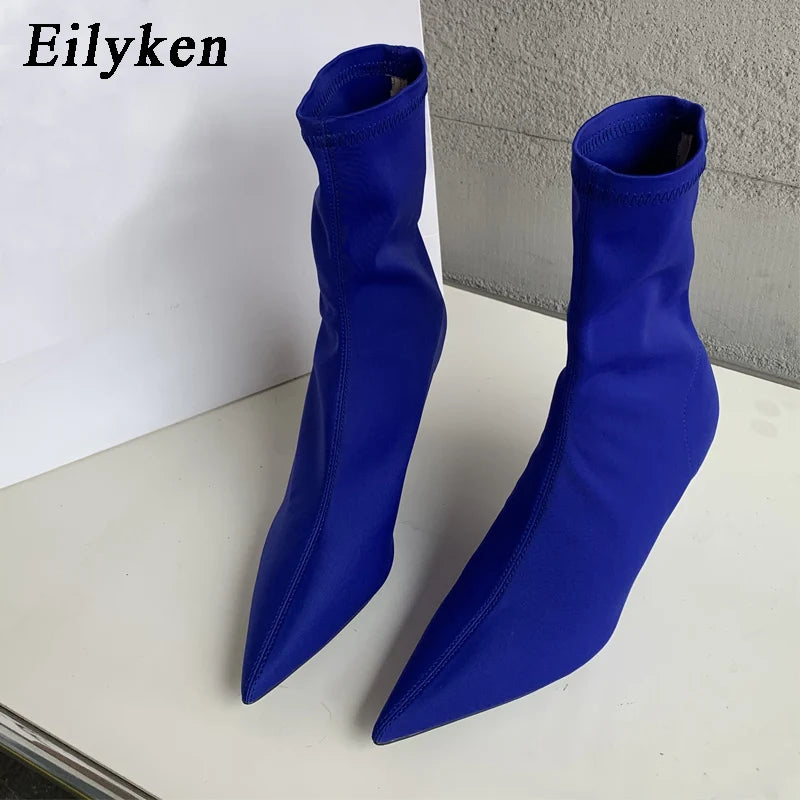 Women's Stretch Fabric Ankle Boots - Pointed Toe Thin High Heels