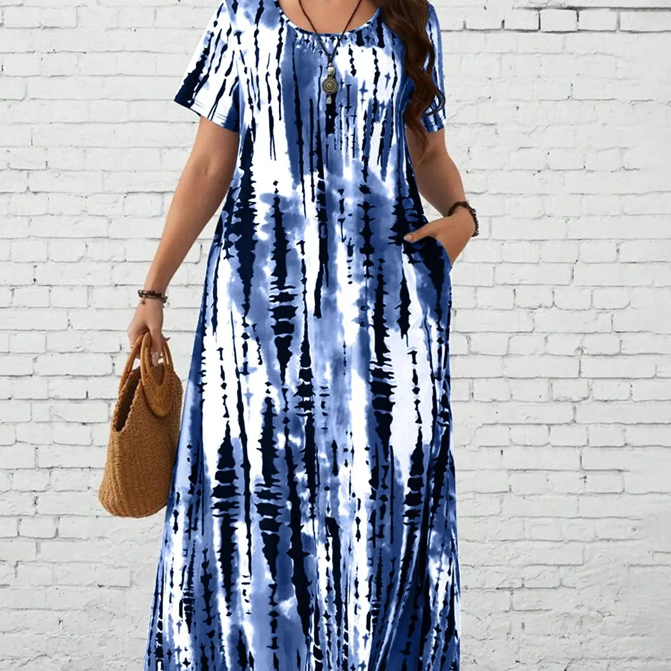 Summer women's casual printed long plus size dress