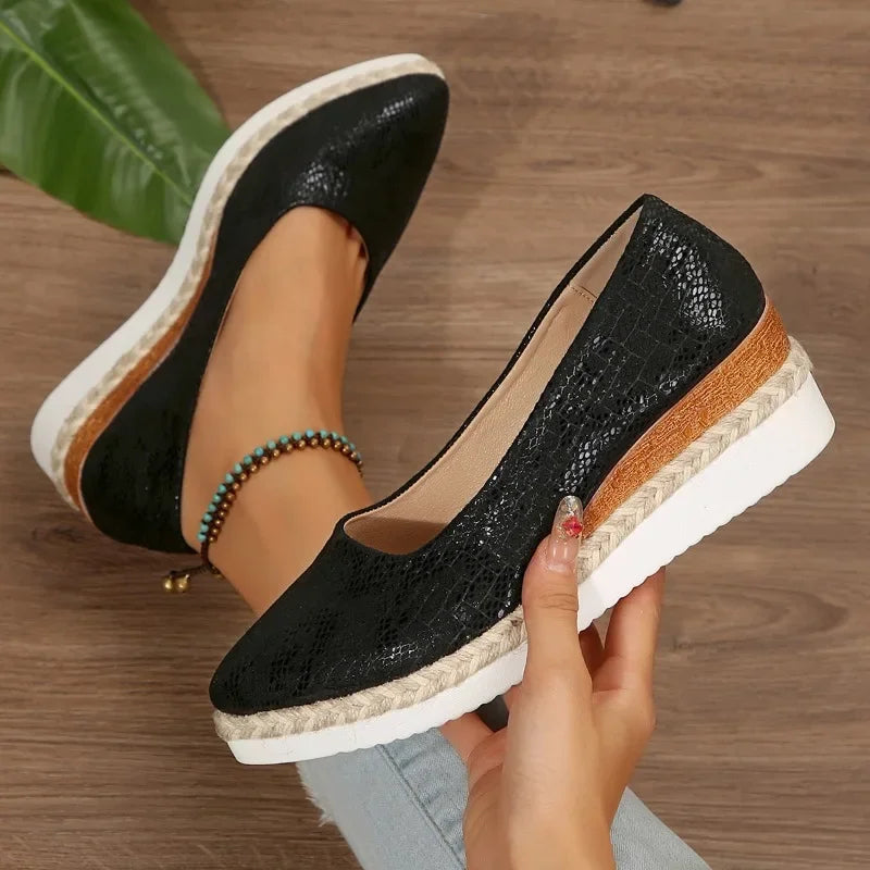 Women's Platform Comfortable Wedge Pointed Toe Loafers Shoes.