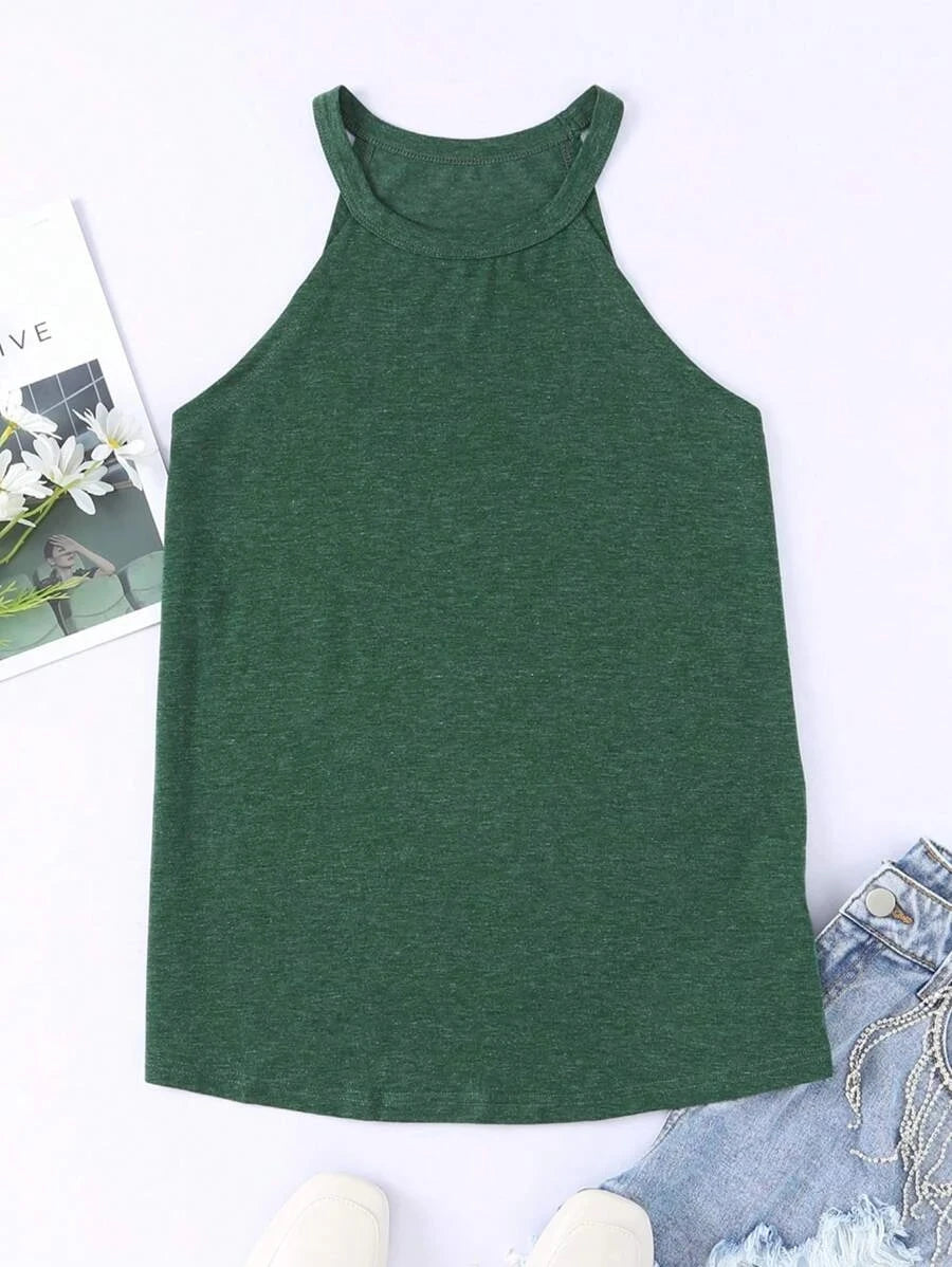 Women's Summer Sleeveless Halter Tee Shirts Crew Neck Workout Tank Tops Casual Plain Shirts.   S-2X
