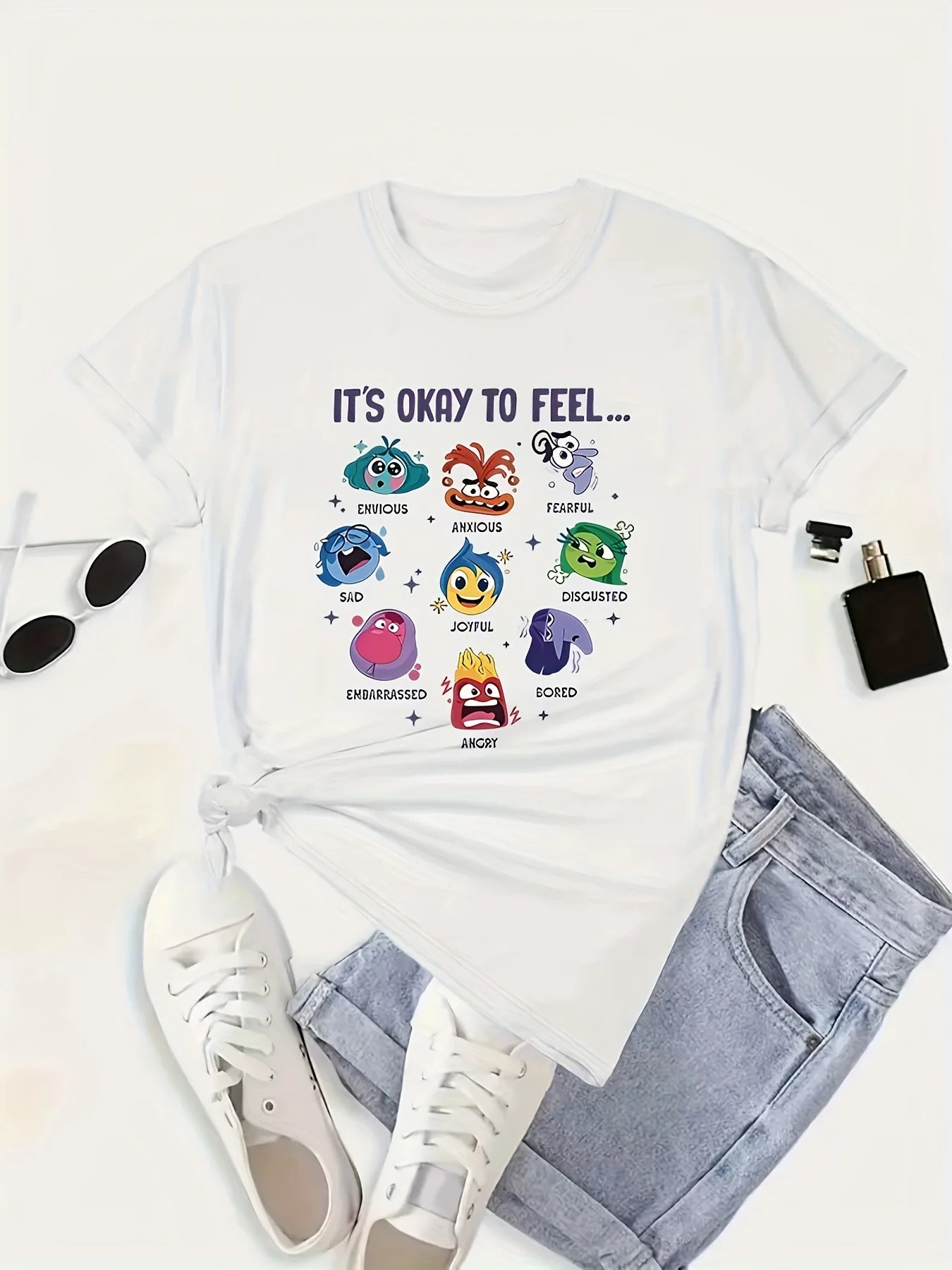 Women's Plus Size Casual Printed Short Sleeve T-Shirt with Emotions Graphic Polyester & Elastane Blend