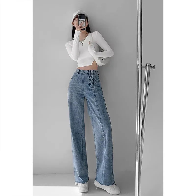 Women's High-Waist Loose-Fit Denim Jeans - Slim Stretch Trousers