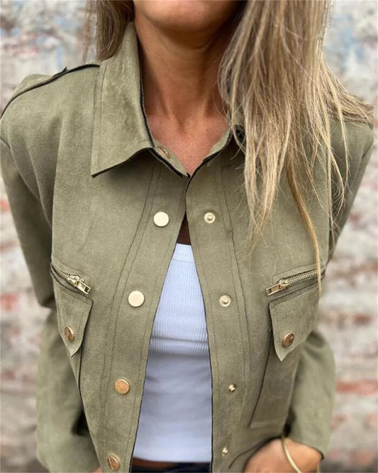 Plus size women's fashion casual deerskin velvet button long-sleeved jacket