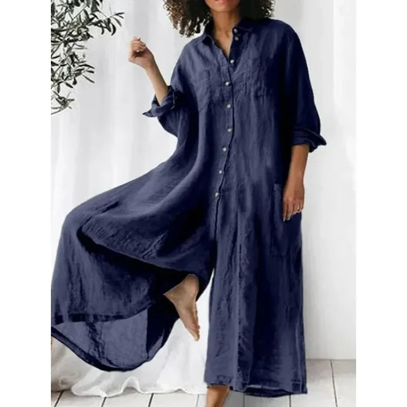 New 2025 Casual Quality Cotton Linen Comfortable Loose Wide Leg Pants Jumpsuit Women's Fashion.  S-5X