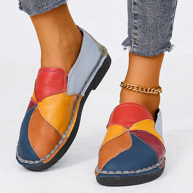 Women Genuine Leather Loafers Mixed Colours Spring Moccasins Casual Shoes