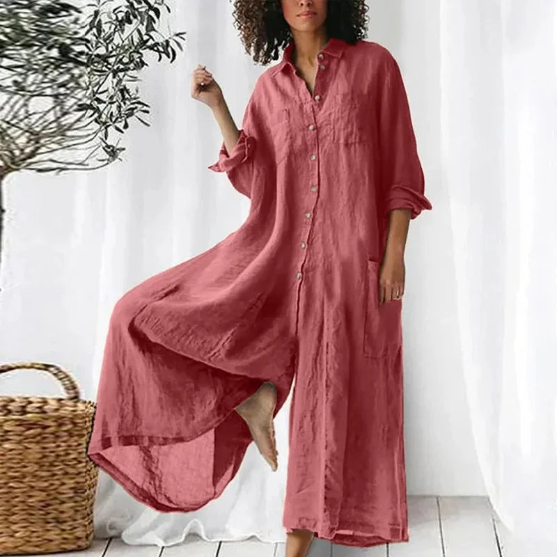 New 2025 Casual Quality Cotton Linen Comfortable Loose Wide Leg Pants Jumpsuit Women's Fashion.  S-5X