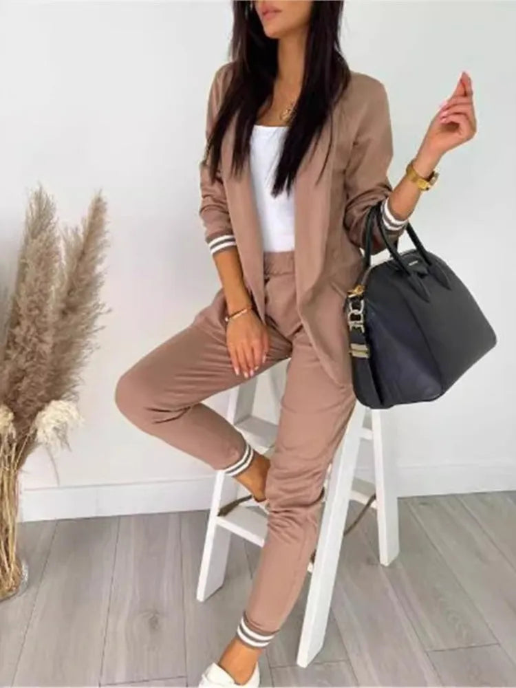 Fashion Long Sleeve Blazer 2 Piece Set Slim Fit Suit.  S-2X