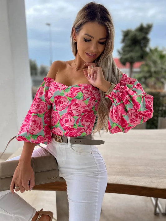 Women Elegant Blouse Spring Summer Casual Long Sleeve V Neck Blouse