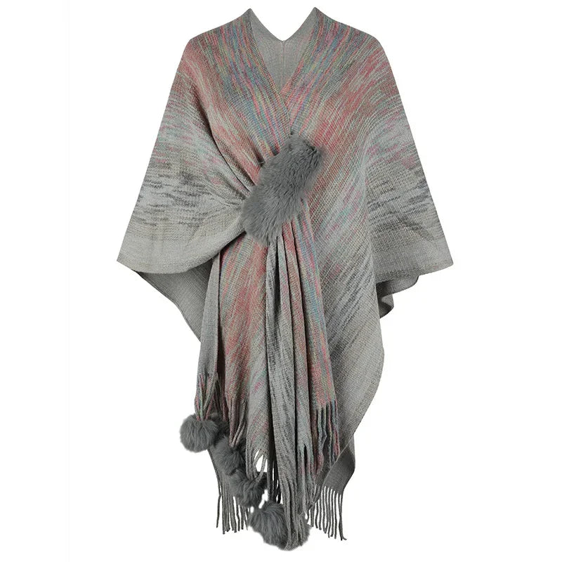 Shawl Women Full Sleeve Tassel Elegant Splice Open Stitch Poncho. (One Size)
