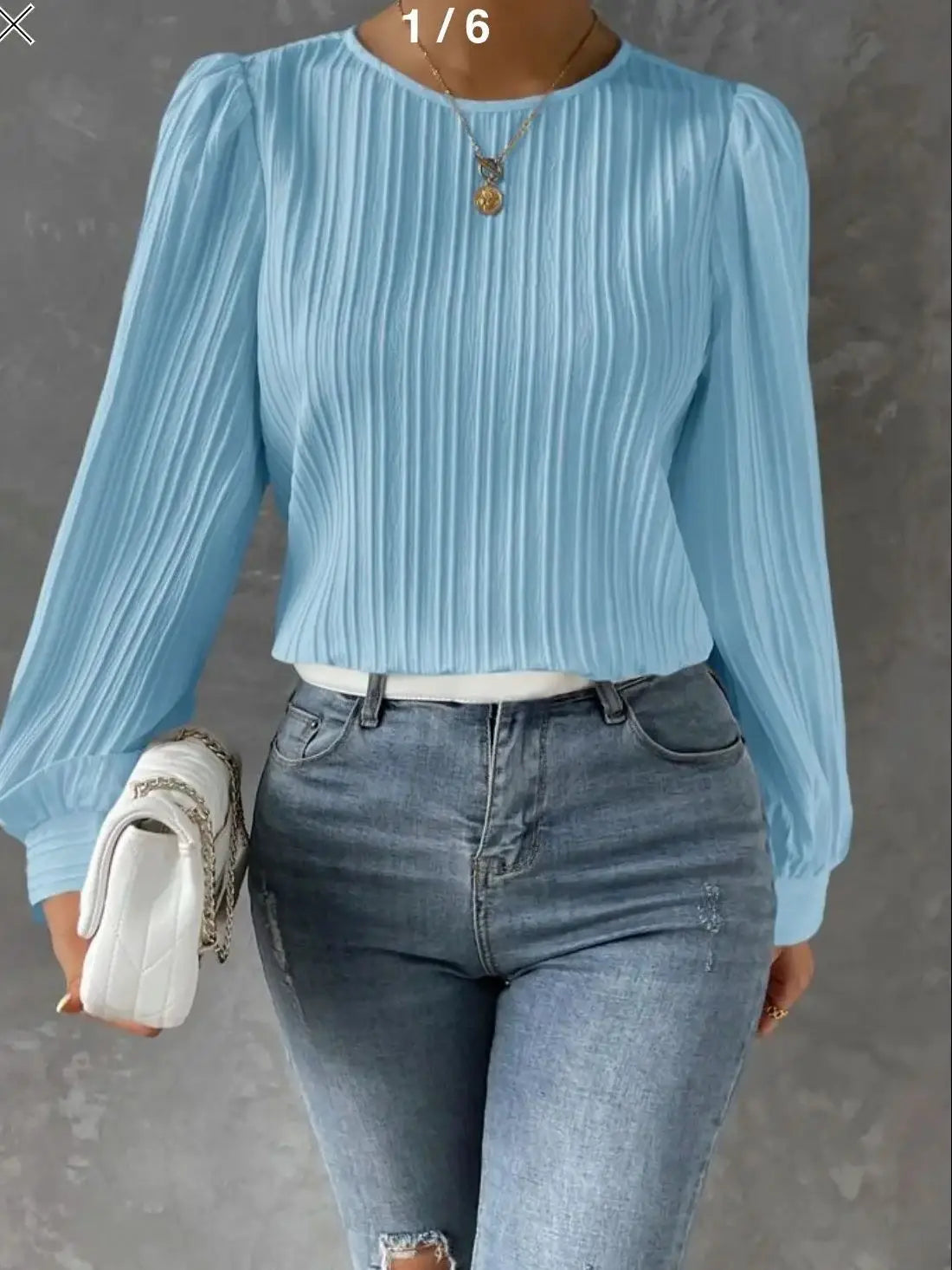 Women's Casual  Solid Round Neck Long Sleeve Blouse .