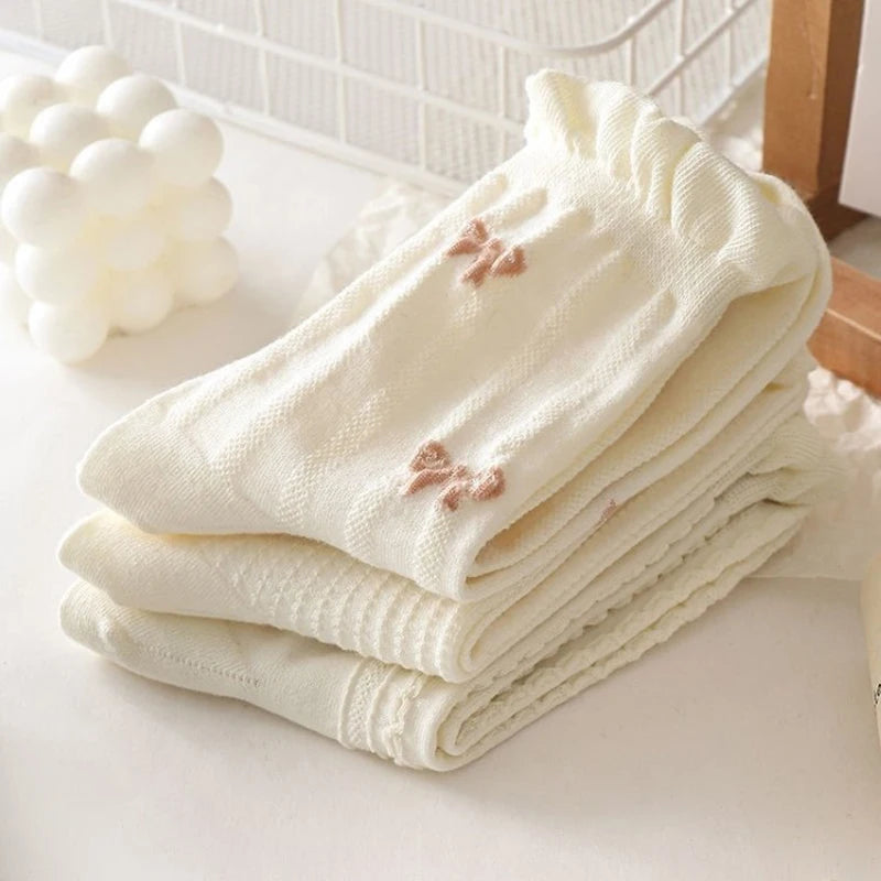 5/10 Pairs Women Lolita Style Mid Tube Socks Fashionable Bow and Small Flower Pattern Spring Summer Cute Sweet Casual Socks