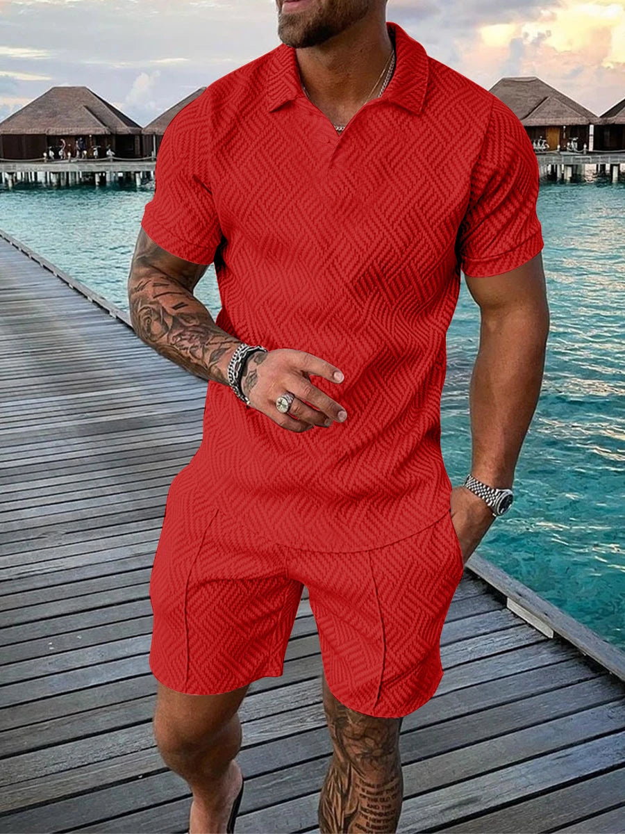 Men's summer fashion casual 3D printed Polo shirt lapel casual suit.  S-5X