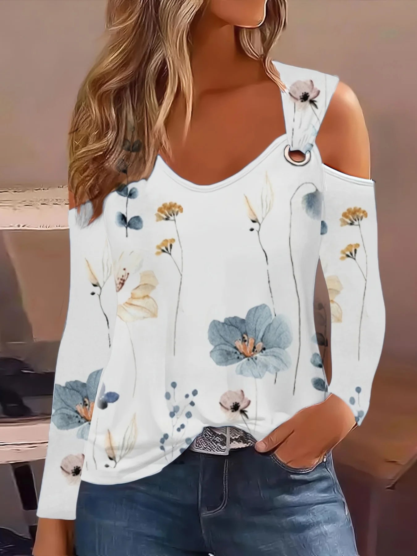 Plus Size Simple Metal Button V-neck New Fashion Sexy Women Casual  Pullover Top.