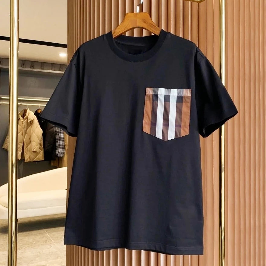 Luxury Brand Design 2025 Summer Black Loose Cotton Short Sleeve T-shirt For Men.  S-xxL