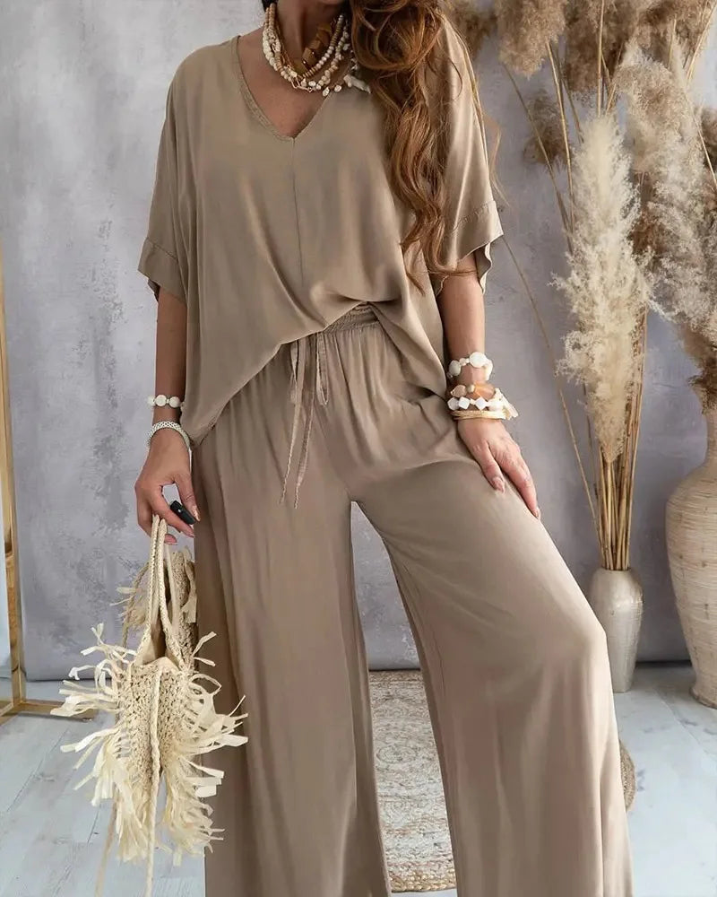 Ladies Casual Loose Two Piece Set Elegant Bat-Wing Sleeve