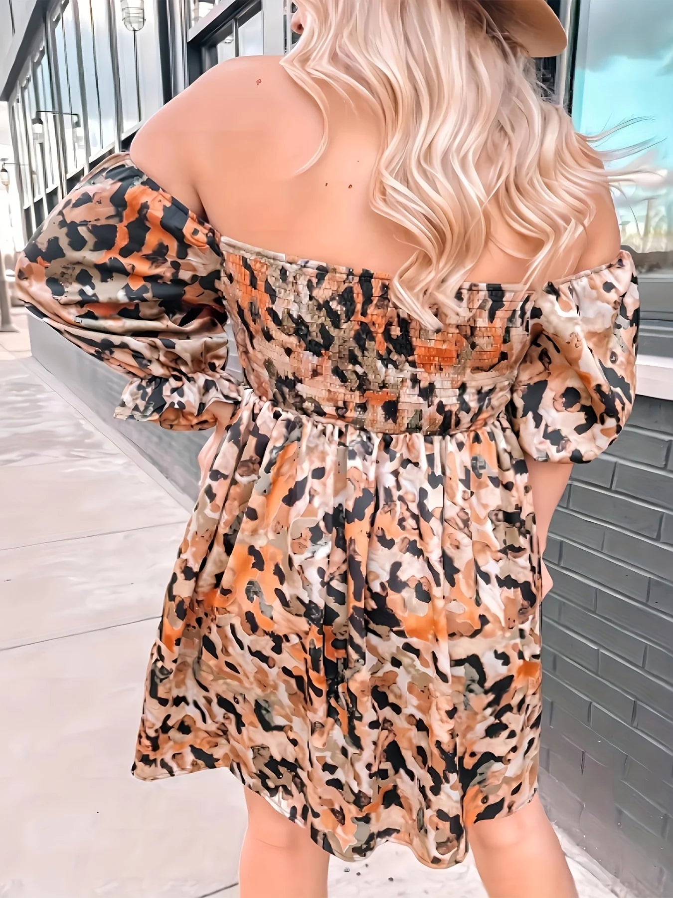 Plus size spring and summer leopard print half sleeve dress