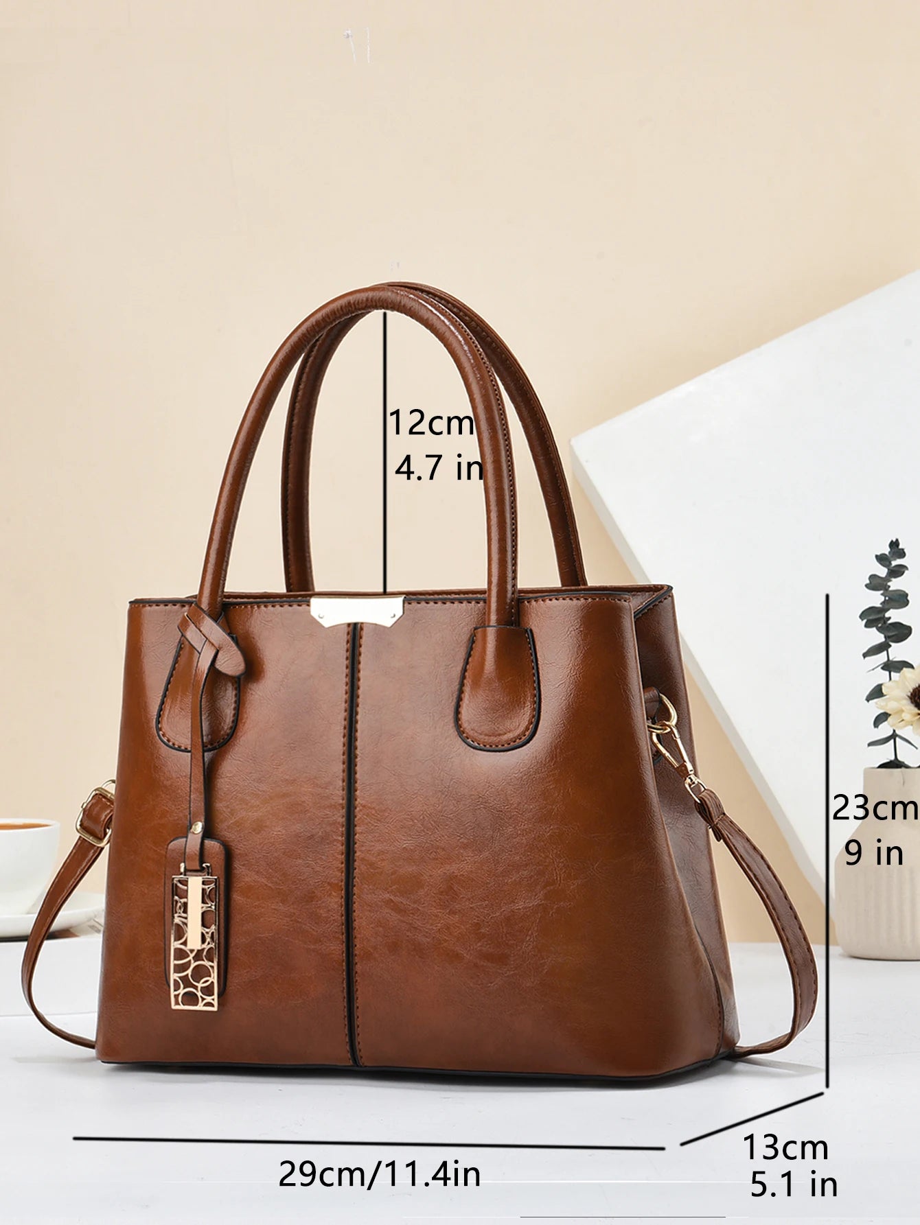 Retro Solid Color Handbags For Women, Elegant PU Leather Cross-body Bag, Trendy Office & Work Purses