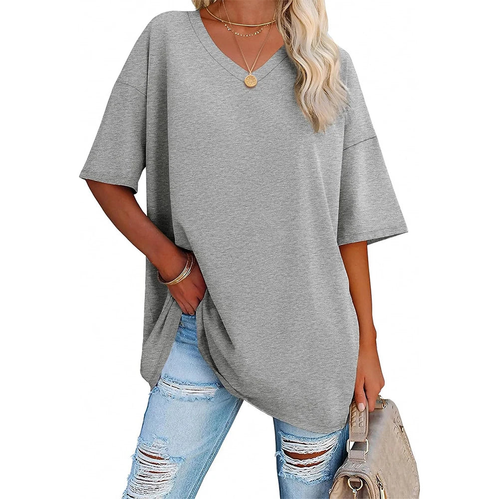 Womens Oversized T Shirts V Neck Tees Half Sleeve Cozy Comfy Tunic 2024 Y2K Tops Casual