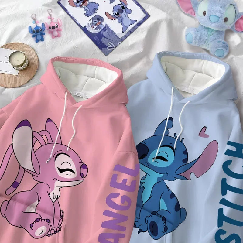 Disney Hoodie Fashion Stitch Angel Monster Letter Cartoon Sweatshirt Pullover Cute Unisex Pocket Hoodie.  S-3X