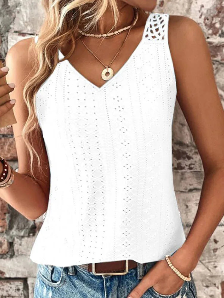 New Ladies Summer Blouse/Tank Back Hollow V-neck Casual Wear