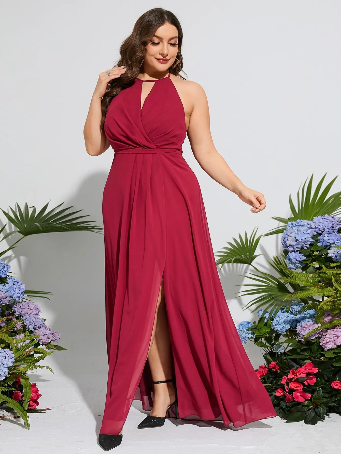 Plus Size Sexy Cross Back Maxi Dress Women's Evening Gown.