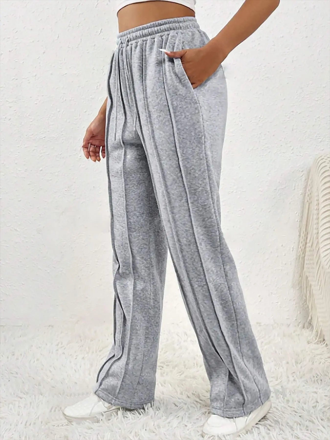 European women's casual fashion sweatpants with drawstring,