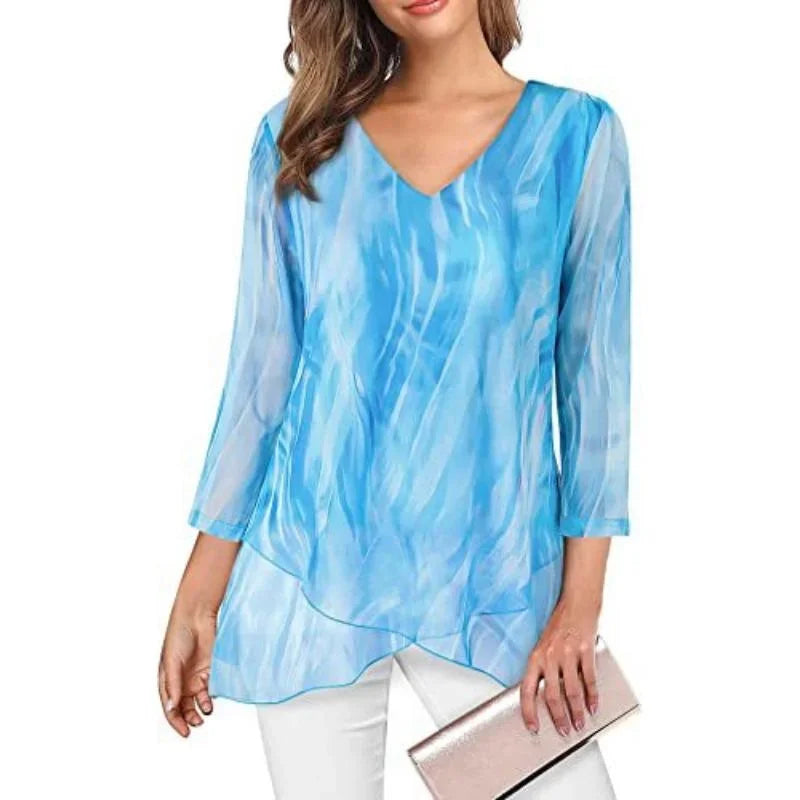Women's V Neck Asymmetric Blouse.  S-2X