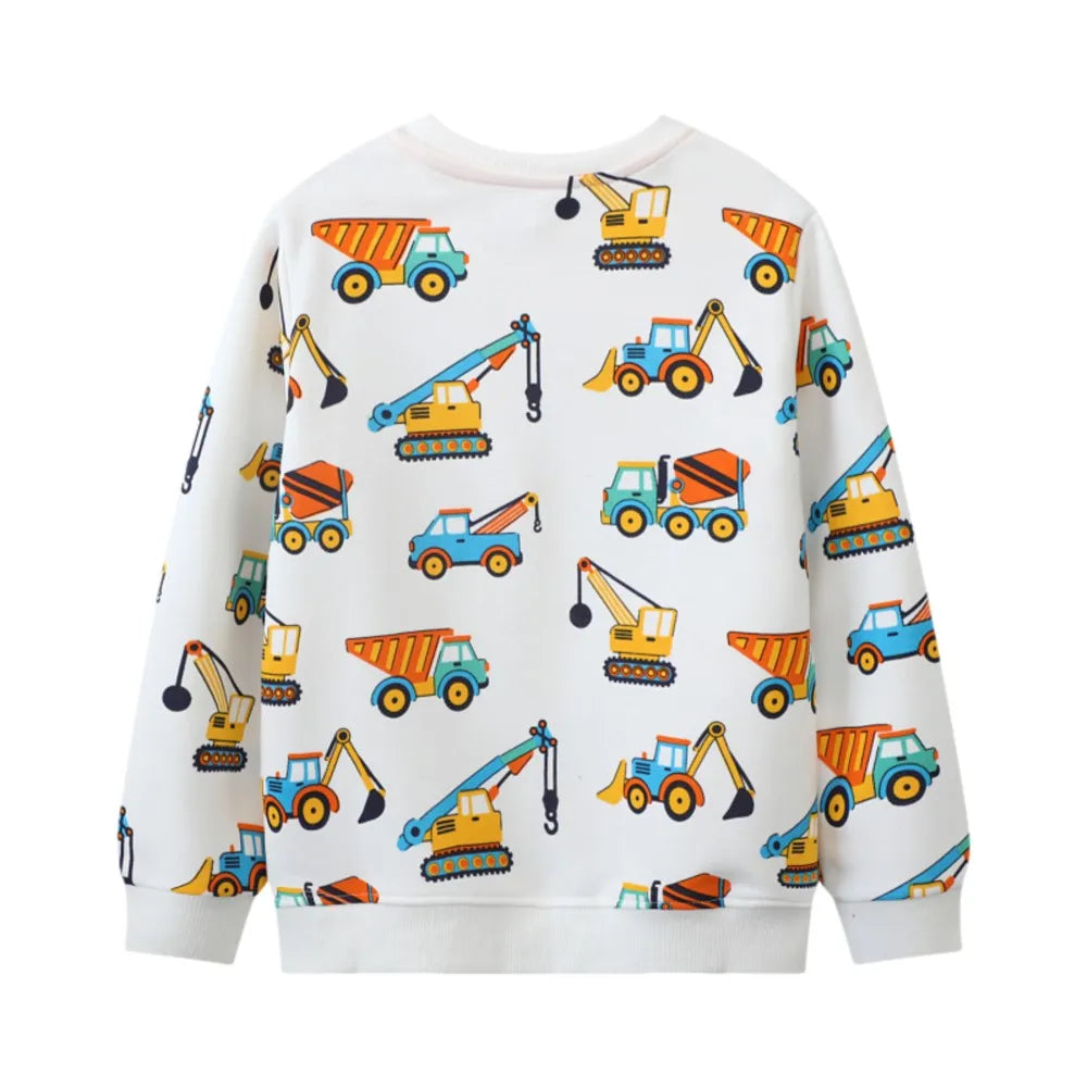 Kids Clothes 2025 New Spring Autumn Tops Children's Clothing Baby Boys Hoodies Cartoon Excavators Sweatshirt Cotton