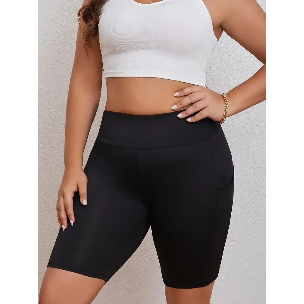 High Waist Black Pocket Shorts.  S-5X