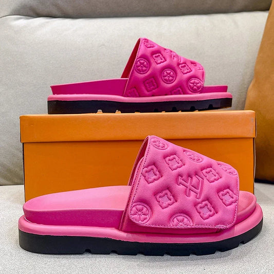 Summer New Luxury Designer Women's Thick Sole Slides Outdoor/Indoor Fashion Sandals Embossed Printing
