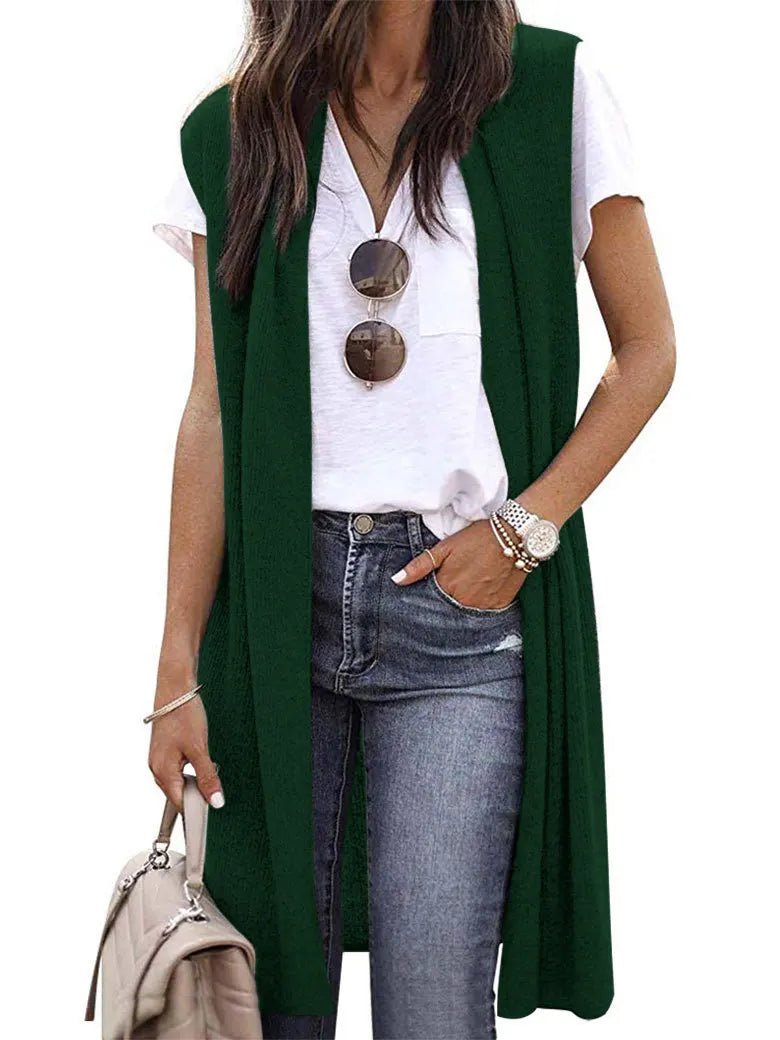 Fashion Women's Casual Knitwear Sleeveless Trendy Long Vest Jacket.  S-XL