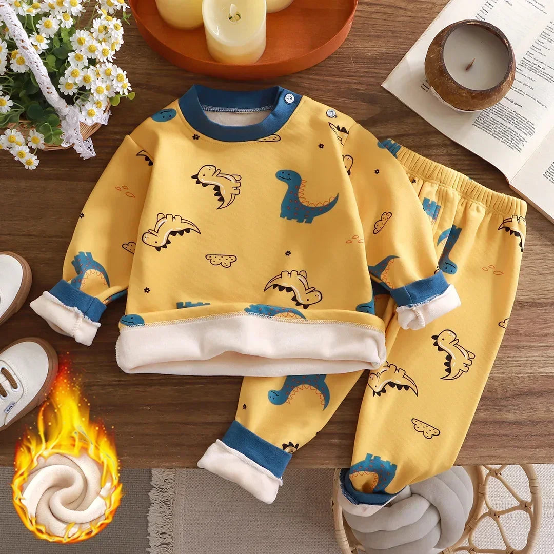 Kids Clothes Sets Boys Girls Pajamas Suit Winter Padded Tops Pant 2Pcs Autumn Thicken Warm Cartoon Long Sleeved Sleepwear Oufits