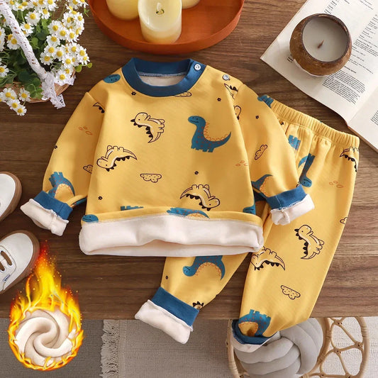 Kids Clothes Sets Boys Girls Pajamas Suit Winter Padded Tops Pant 2Pcs Autumn Thicken Warm Cartoon Long Sleeved Sleepwear Oufits