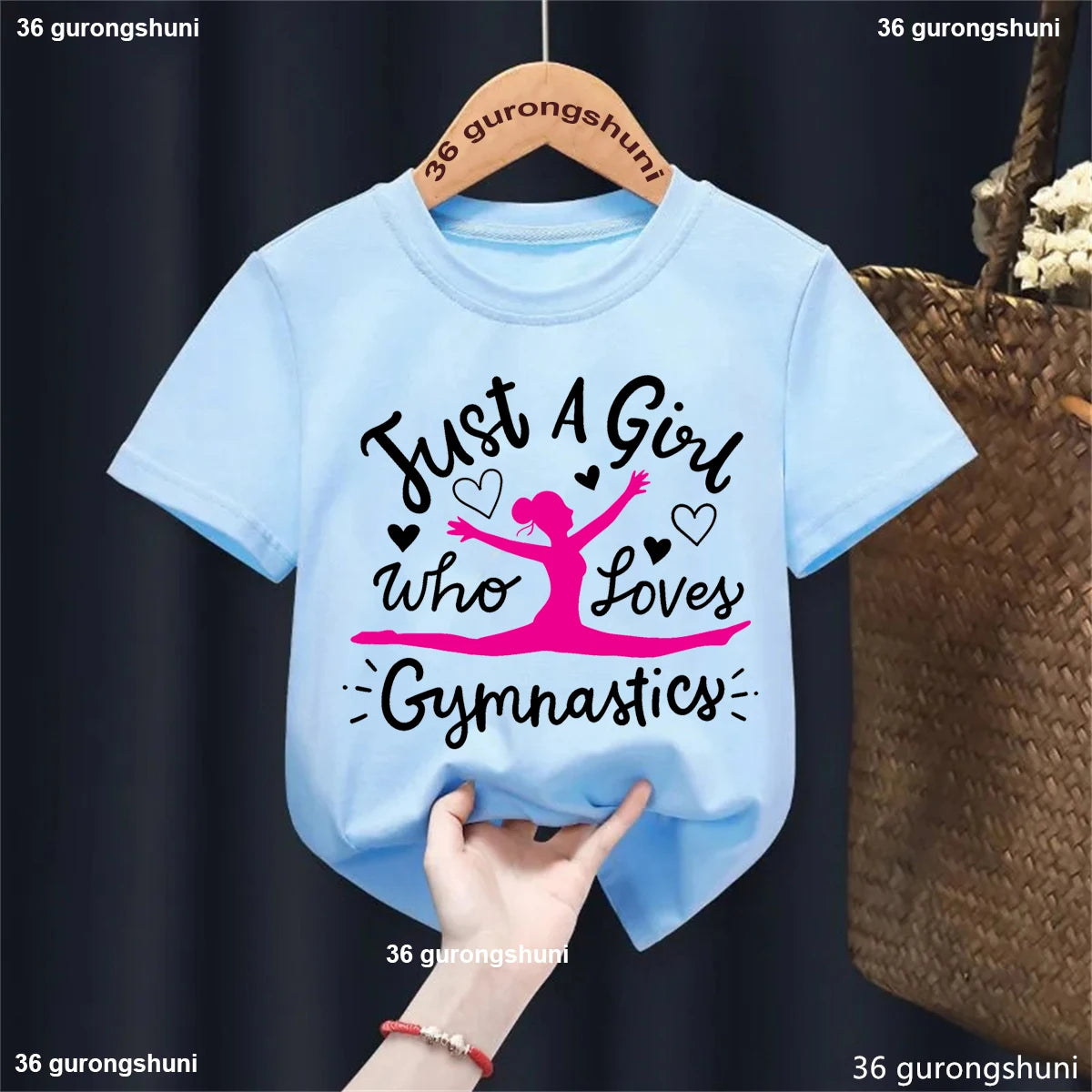 Kawaii Kids Clothes Just A Girl Who Loves Gymnastics Watercolor Graphic Printed Tshirt Girls Love Sports Casual Summer T-Shirt