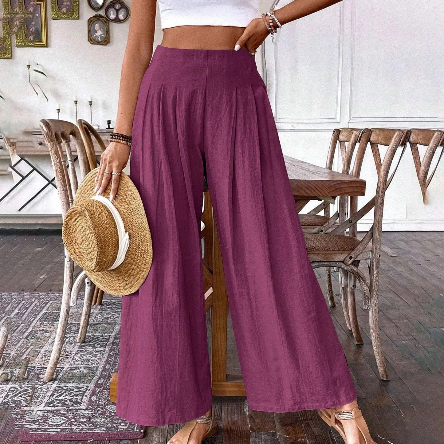 Italy Fashion Summer Casual Loose Long Pants High Waist Wide Leg Pants Oversized Pant Cotton Linen Pant . S-xxl