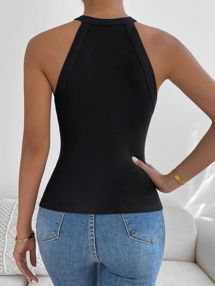 Plus Size 2025 Summer New Front Cutout Button Detail Top