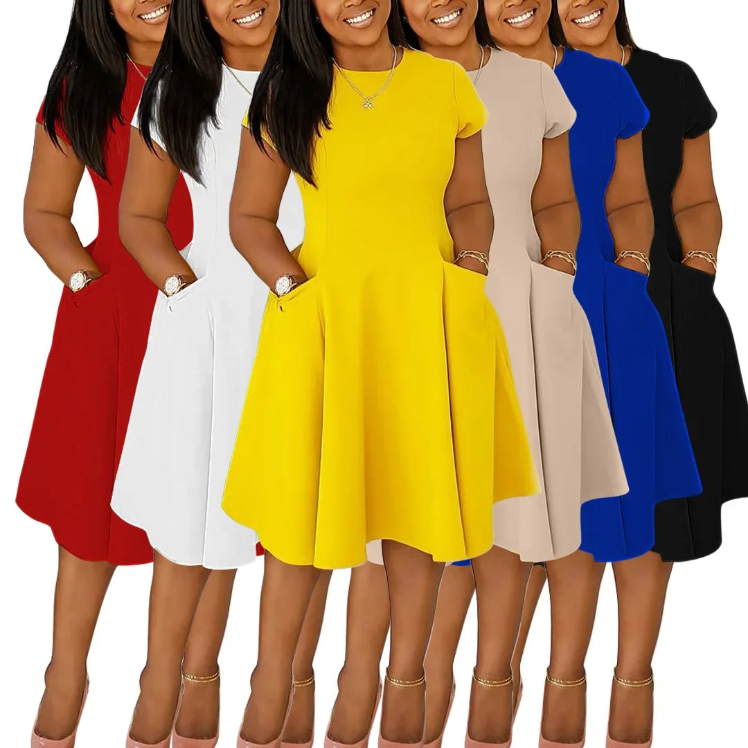 L-4XL Plus Size Dress Short Sleeve Casual Midi Dress.  L-4X