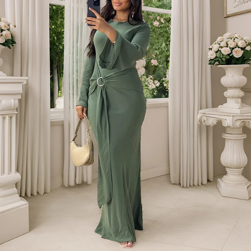 New Women O Neck Elegant Long Sleeved Party Dress.  S-2X
