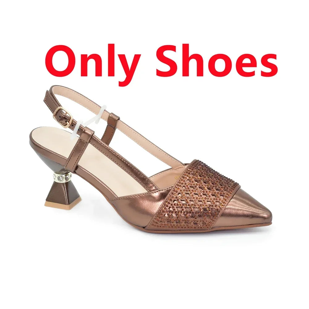 New Arrival Women Italian Shoes and Matching Bag Set Decorated with Rhinestones