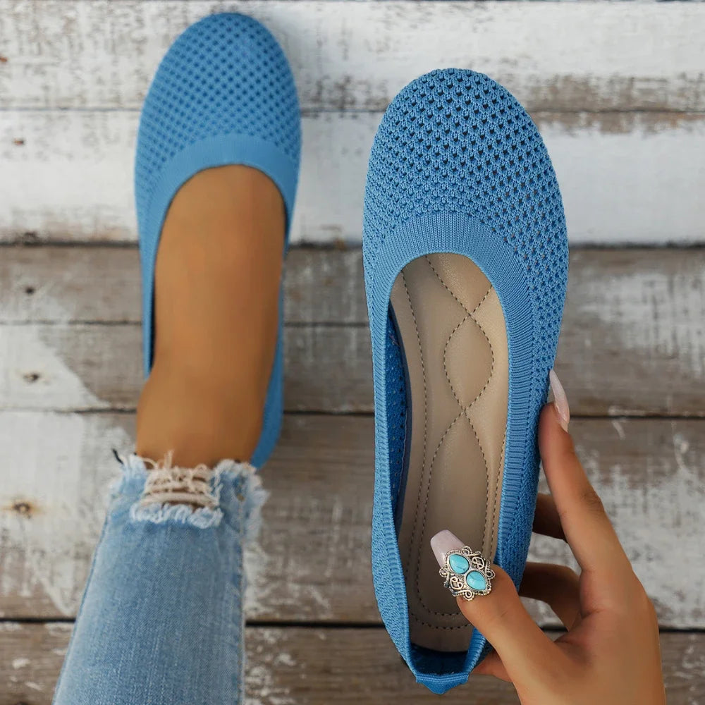Women Round Toe Flat Solid Colour Knitted Slip Casual Breathable Comfortable Flats.