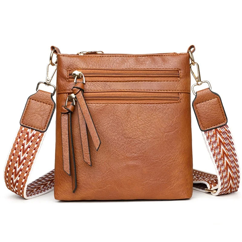 Women's Cross-body Bag with Adjustable Strap Multiple Zipper Design With Contrast Colour