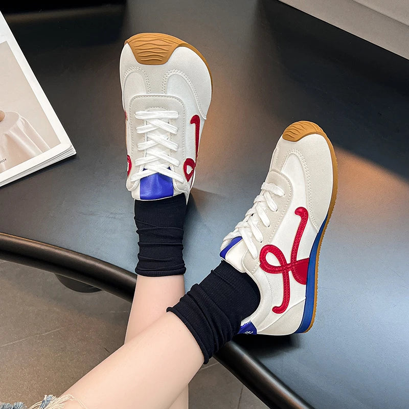 Sneaker Shoe For Women Genuine Leather Flat Lace-up