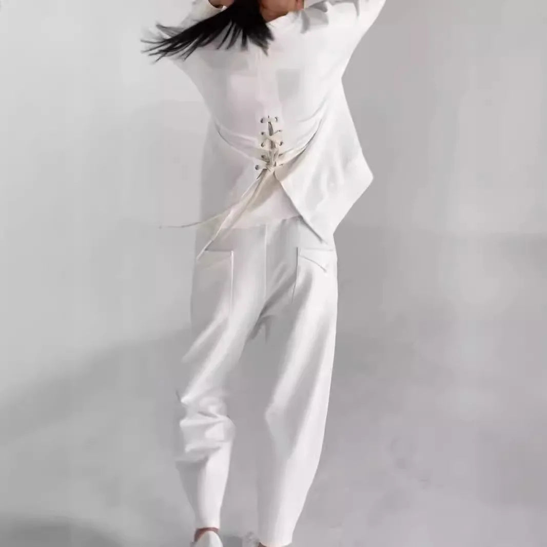 New Fashion Lace-up Craft Multi-pocket Trendy Sport Solid Color Casual Pants Set for Women.  S-3X