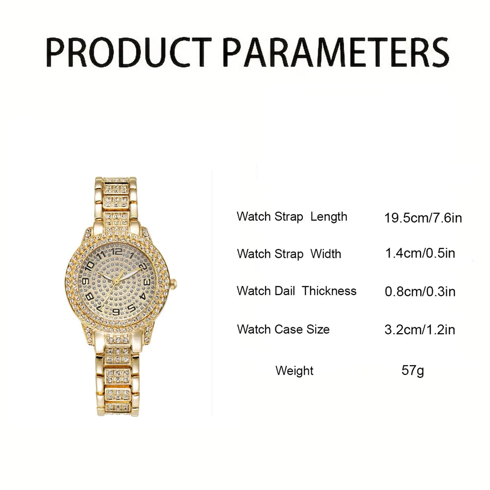 6Pcs Fashion Luxury Women Watch Necklace Earrings Ring Set For Women Rhinestone Wristwatch Bracelet Set Valentine's Day Gift